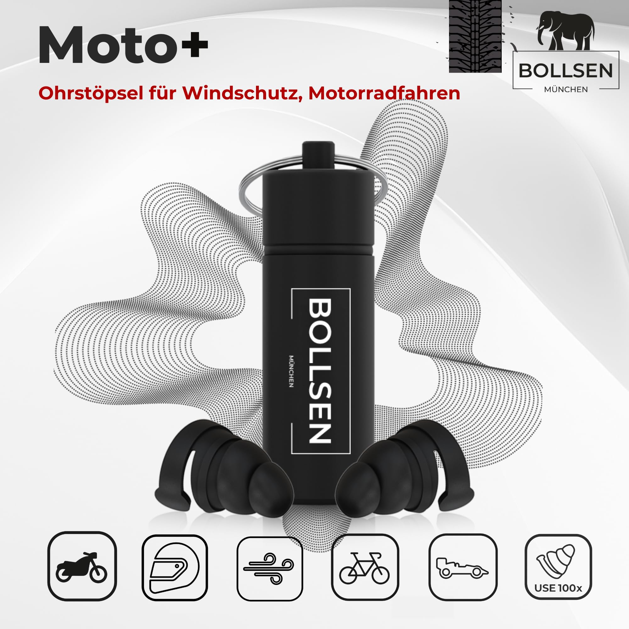 BOLLSEN Motorrad Ohrstöpsel – Wiederverwendbare Ohrstöpsel für Motorradfahrer – Windgeräuschreduzierung mit 24 dB SNR – Passt unter den Helm – Waschbar, Langlebig & Bequem (2)