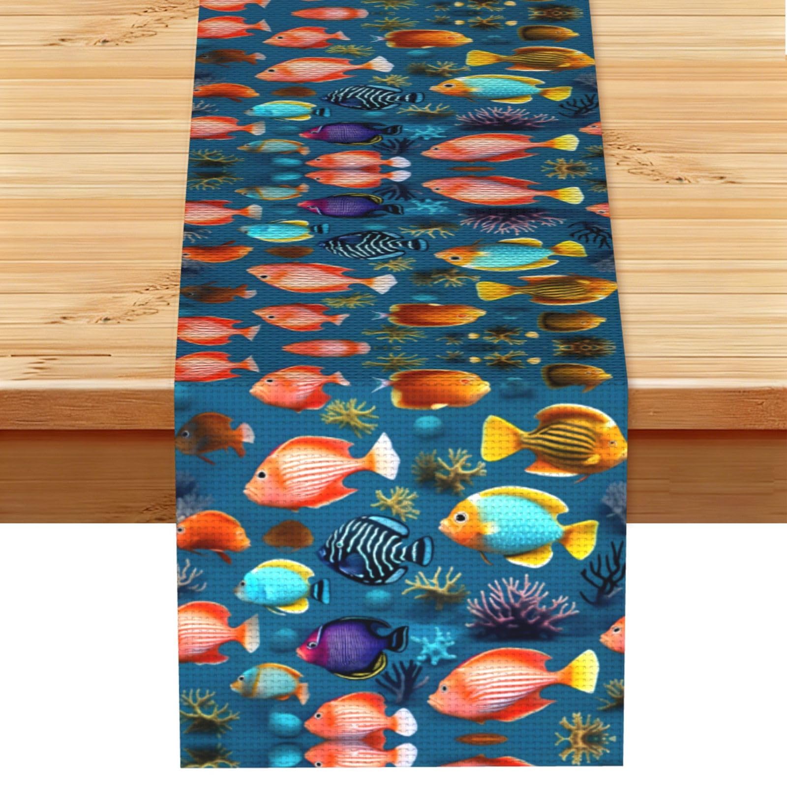 Submarine reef fish Linen Look Table Runner 13x72-Wrinkle Resistant Farmhouse Style for Dining Table Decor