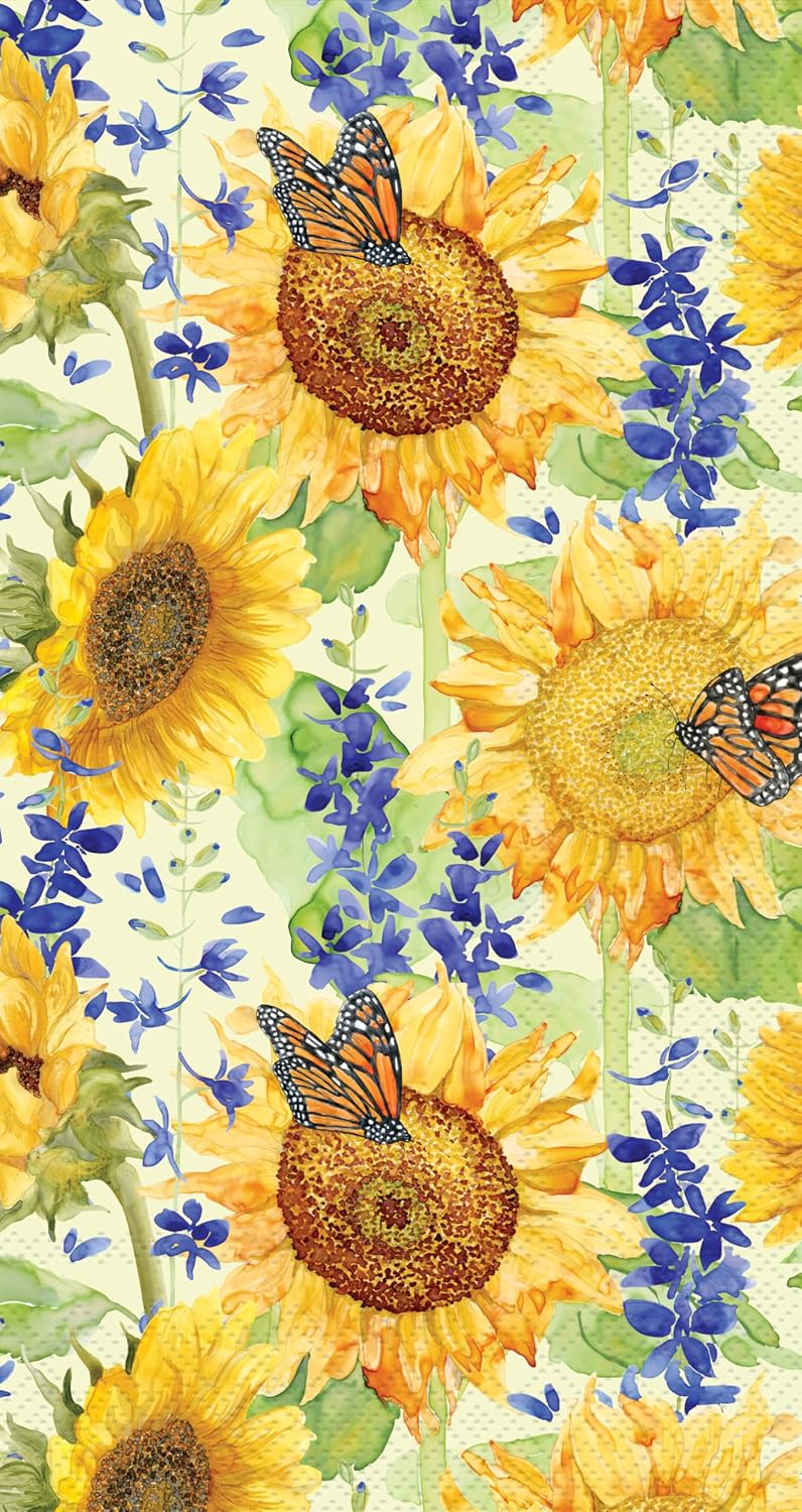 IHR Ideal Home Range Dinner Napkins Disposable 3-Ply Paper Hand Towels, 8.25" x 4.5", Sunflower & Larkspur, 16-Count