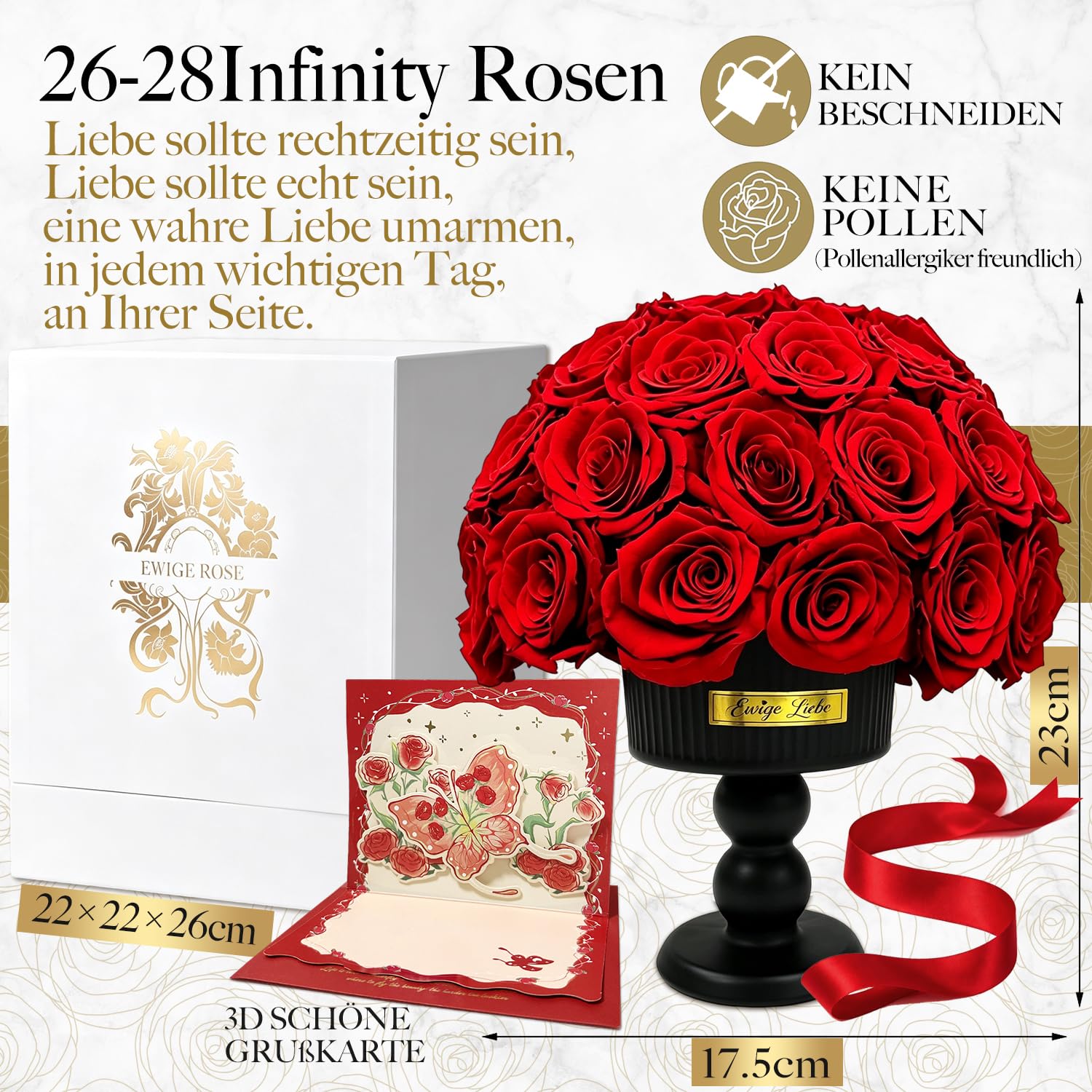 27 Ewige Rosen Blume Strauß, Geschenke für Frauen Infinity Rosen Roten Rosenstrauß Konservierte Blumenstrauß Deko für Freundin Mama zum Geburtstag Hochzeitstag Muttertag Valentinstag