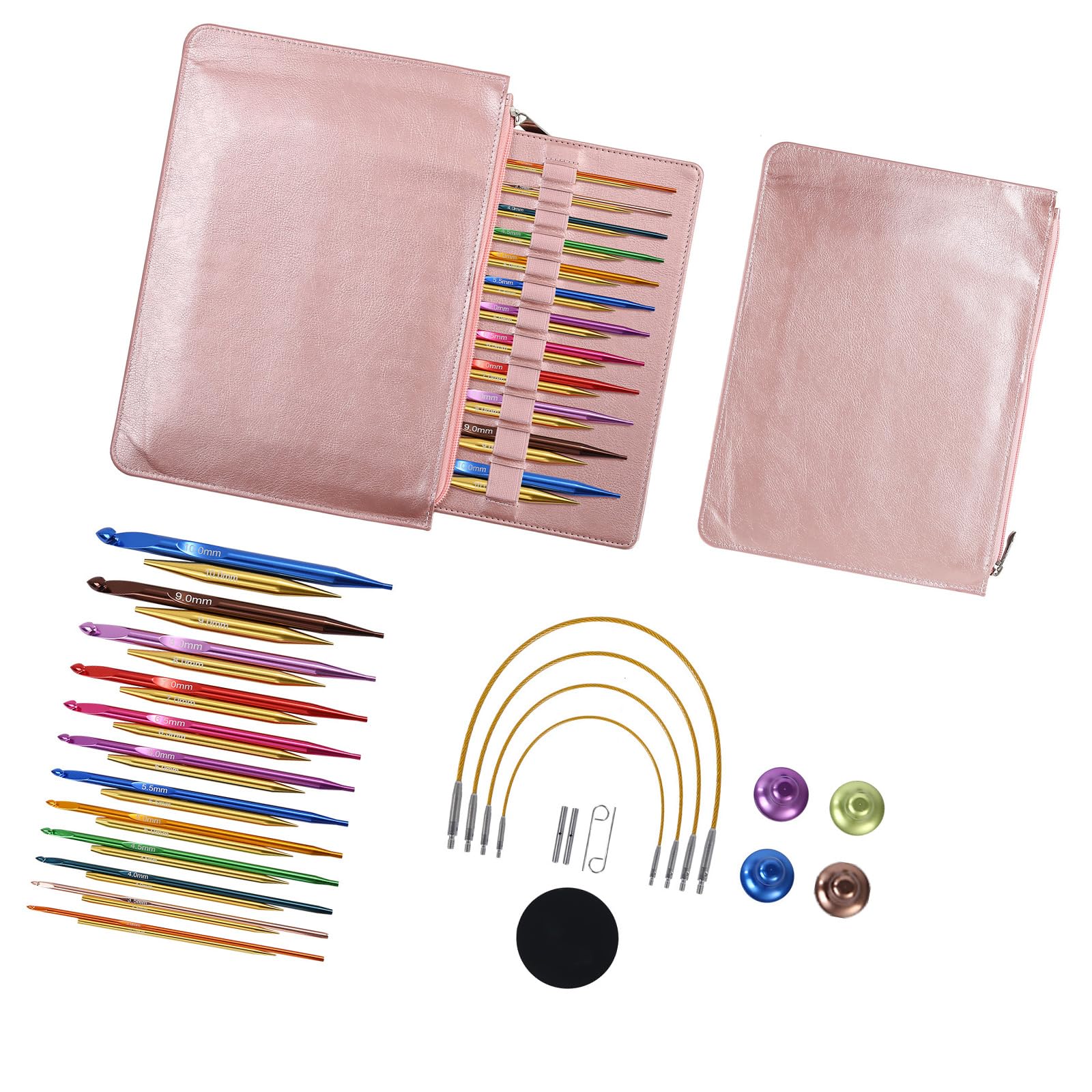 12Pairs Aluminum Alloy Tunisian Crochet Hook Set with Circular Needle 3.0mm-10mm and Case for Weaving Projects Tunisian Crochet Hooks Set