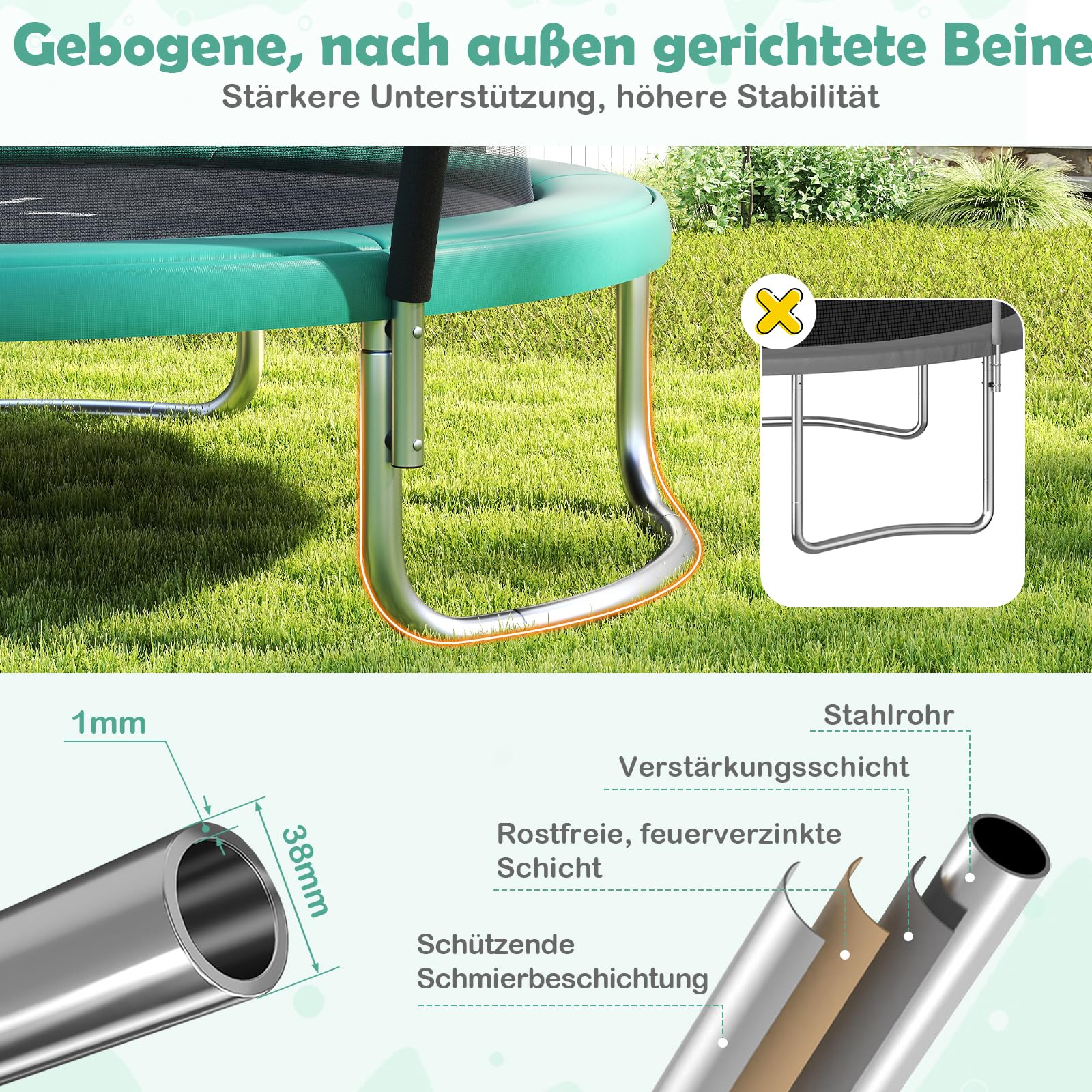 COSTWAY Ø244 cm/305 cm/366 cm Trampolin Outdoor mit Leiter, Gartentrampolin rund mit Sicherheitsnetz, Randabdeckung & Metallrahmen, Kindertrampolin Komplett Set für Kinder & Erwachsene