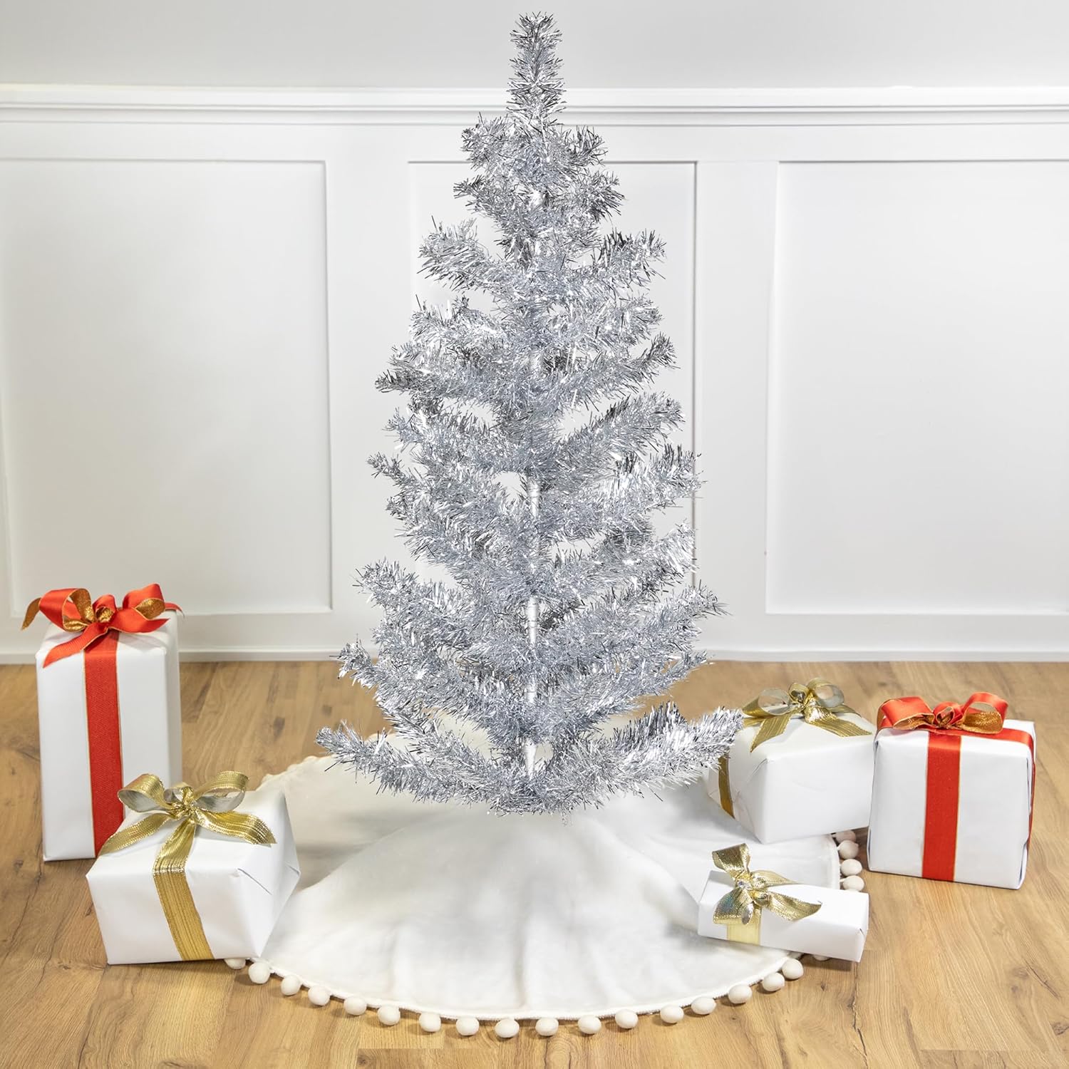 Northlight Artificial Tinsel Christmas Tree 3' Silver Unlit