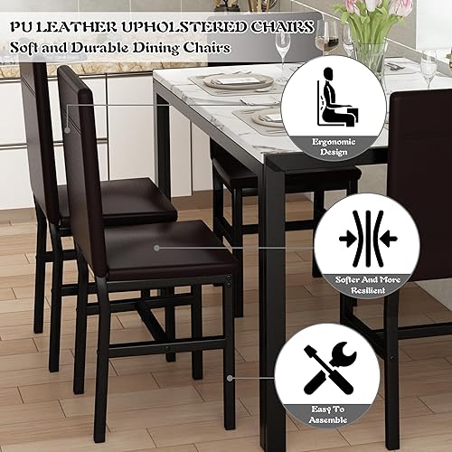 Miniatura 18 de DKLGG Juego de 4 sillas de mesa de comedor para 4, juego de 4 sillas de mesa de comedor de 5 piezas, juego de mesa de comedor de mármol sintético