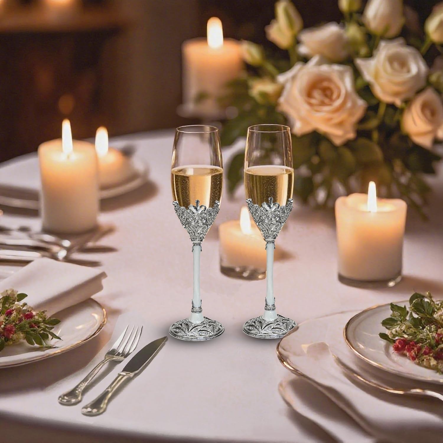 Silver Champagne Flutes -Wedding Toasting Glasses for His and Hers,Engagement Celebrations, Bridal Shower and Registry Idea, Gifts for Bride and Groom Gifts,7oz (Silver) - Image 7