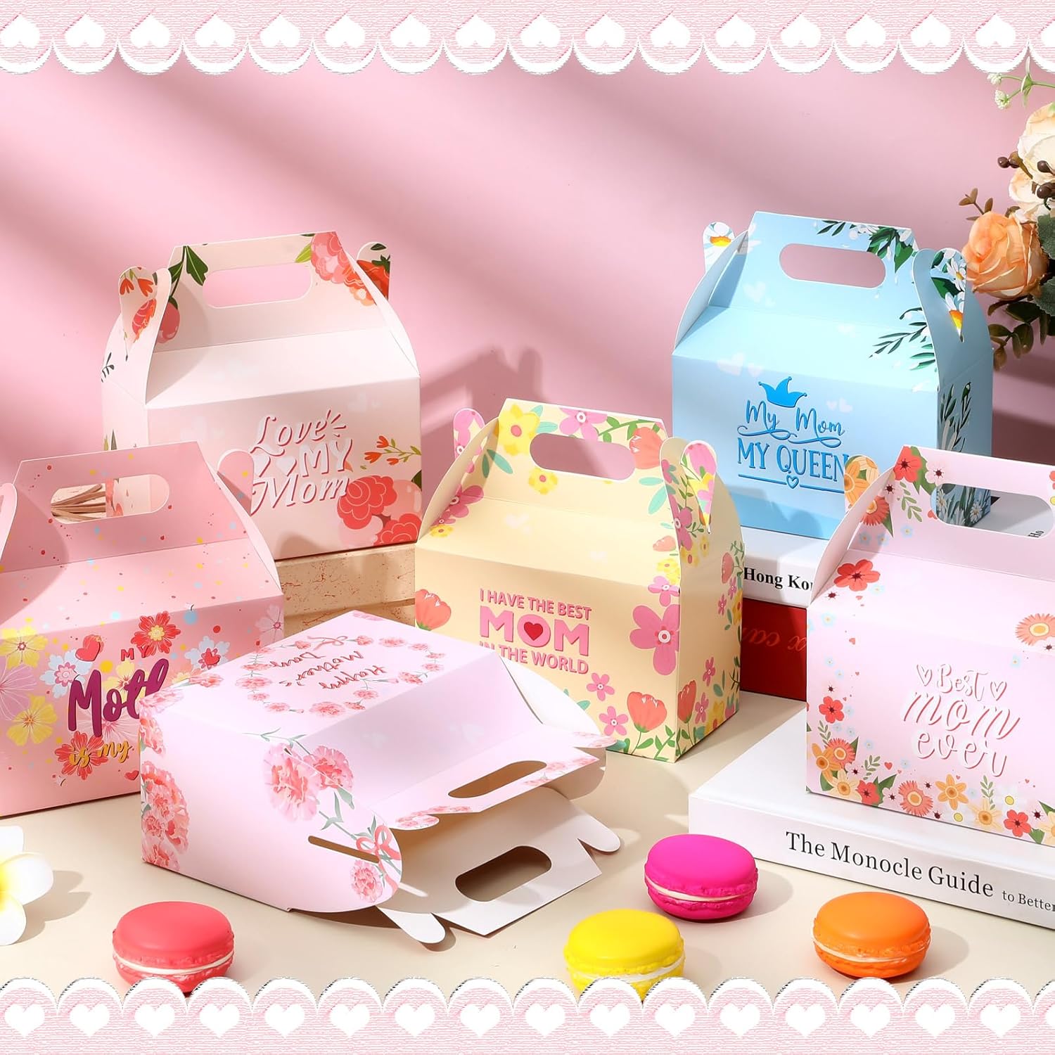 Sinload 48 Pcs Mother's Day Floral Favor Boxes Best Mom Party Favor Gift Boxes Pink Treat Boxes for Mother's Day Party Supplies Birthday Party Decorations Candy Candle, 6 Designs, 5.91 x 3.15 x 3.54''