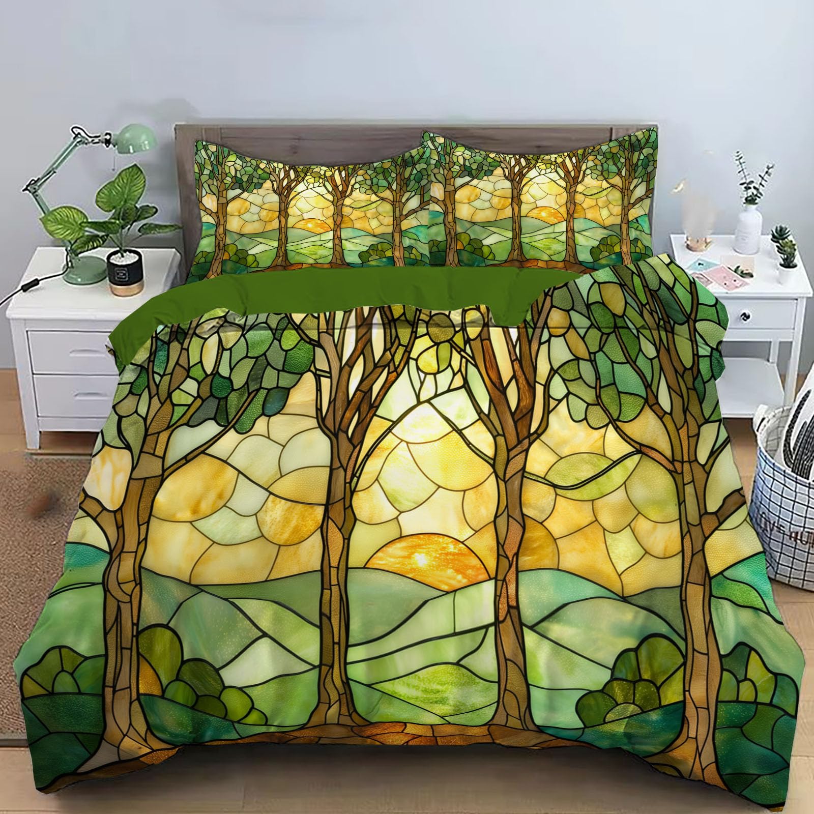 Housse de couette 140x200cm forêt géométrique avec taie d'oreiller