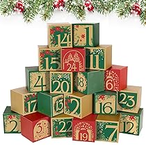 BOFUNX 24pcs Scatola Calendario dell’Avvento Scatola di Natale Calendario dell’Avvento Fai da Te Scatola per Caramelle Natale con Adesivi Numeri per Biscotti Confetti Festa di Natale
