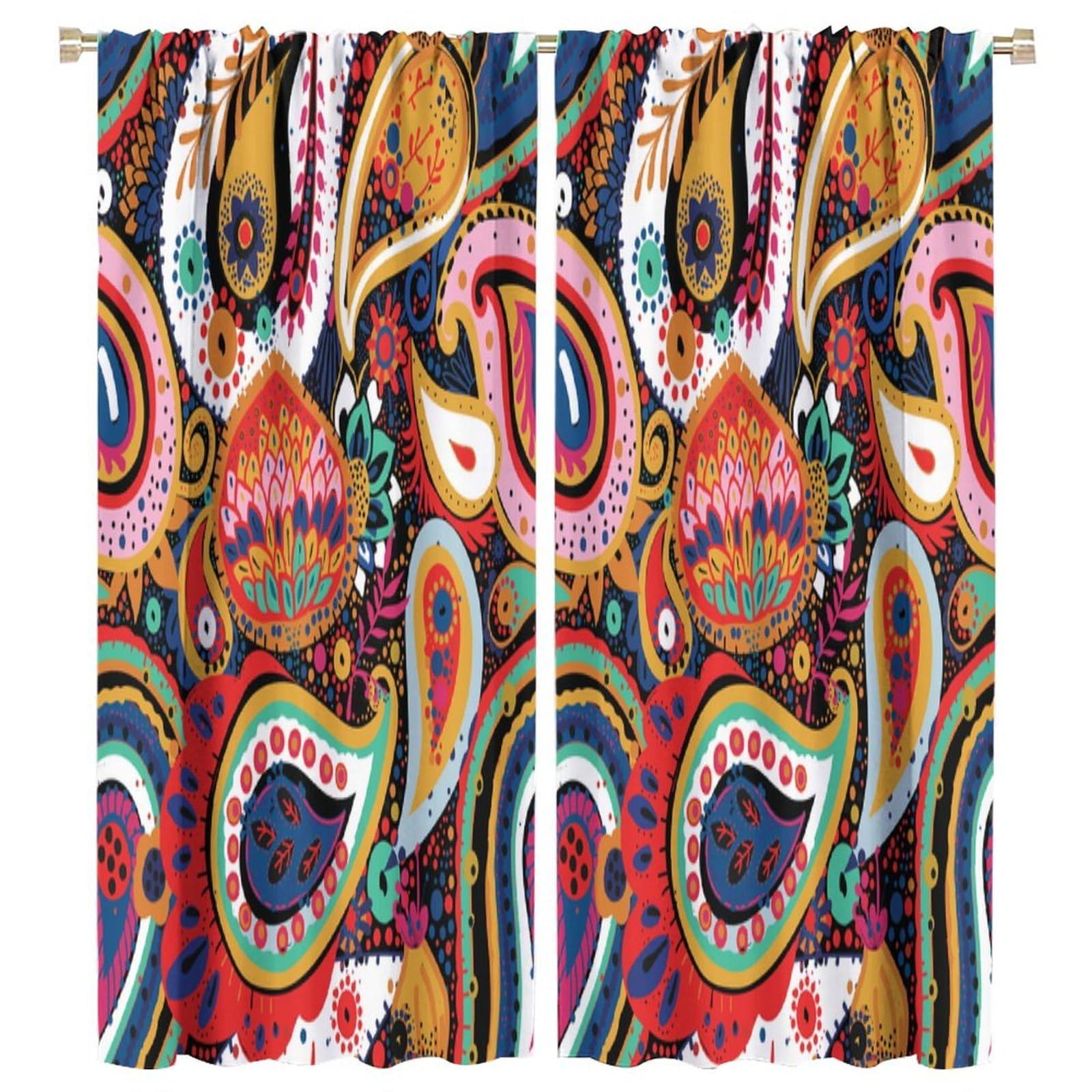 BenYaSong Paisley Flower Blackout Window Curtains,Paisley Turkish Cucumber with Flowers Leaves and Fantasy Ele for Living Girl Room Bedroom Window Curtain Drapes 2 Panels 55x63in