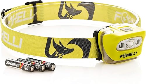 Miniatura 20 de Foxelli Linterna LED para adultos y niños, correr, campamento, senderismo con luz blanca y roja, faro ligero impermeable con diadema cómoda, 3