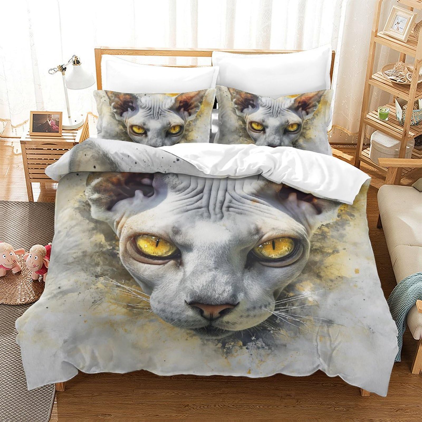 Housse de couette chat sans poils antibactérien et respirant pour lit