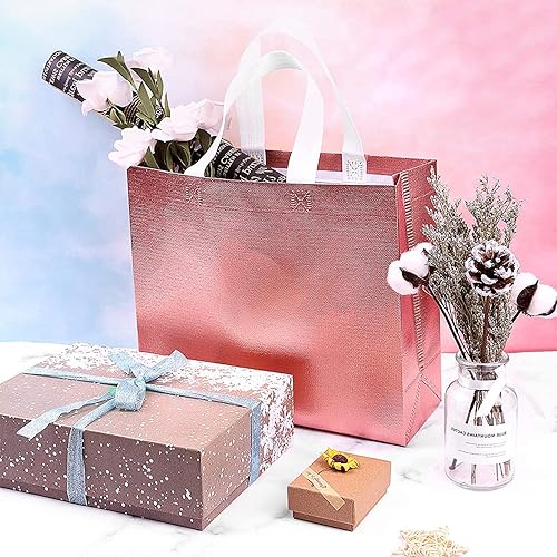 Miniatura 8 de Juego de 12 bolsas de comestibles reutilizables brillantes con asas, bolsas de regalo reutilizables con asas, bolsa de regalo de despedida de