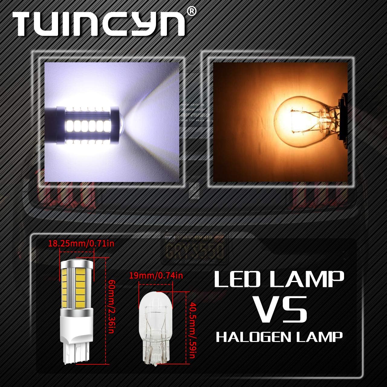 TUINCYN 7443 W21W T20 992 7440 7444NA LED Brake Light Bulbs White 5630 33SMD 8000K 900 Lumens Super Bright Back Up Reverse Light Turn Signals Light Tail Light Parking Light DRL DC 12V(Pack of 10)