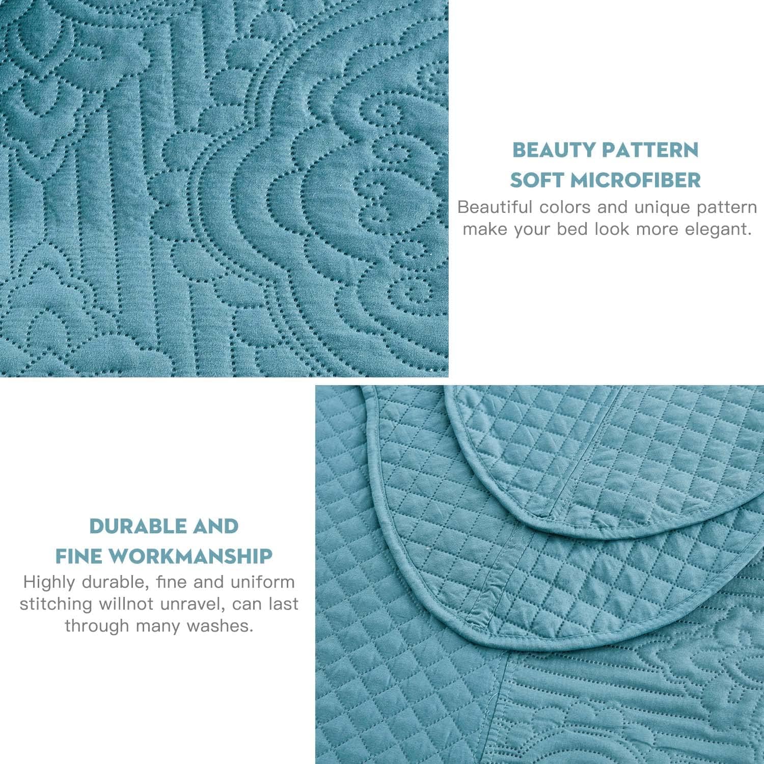 HZ & HY Oversized King Bedspread 128x120 Extra Wide, Ultrasonic, Lightweight, Reversible, 5 Pieces, 100% Microfiber, Lagoon