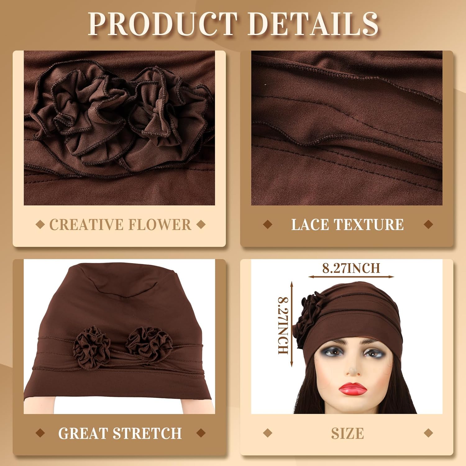 JenPen 6 Pcs Chemo Headwear for Women Stretchy Soft Turbans for Cancer Solid Beanie Flower Chemo Caps for Hair Loss - Image 3