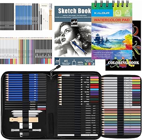 Bandai Namco startet Animeschulen ein 10 KALOUR 76pc Art Supply Set - Sketching & Drawing Kit with Tutorial Book, Sketchbook & Paper - Pencils, Pastels, Watercolors for Beginner Artists