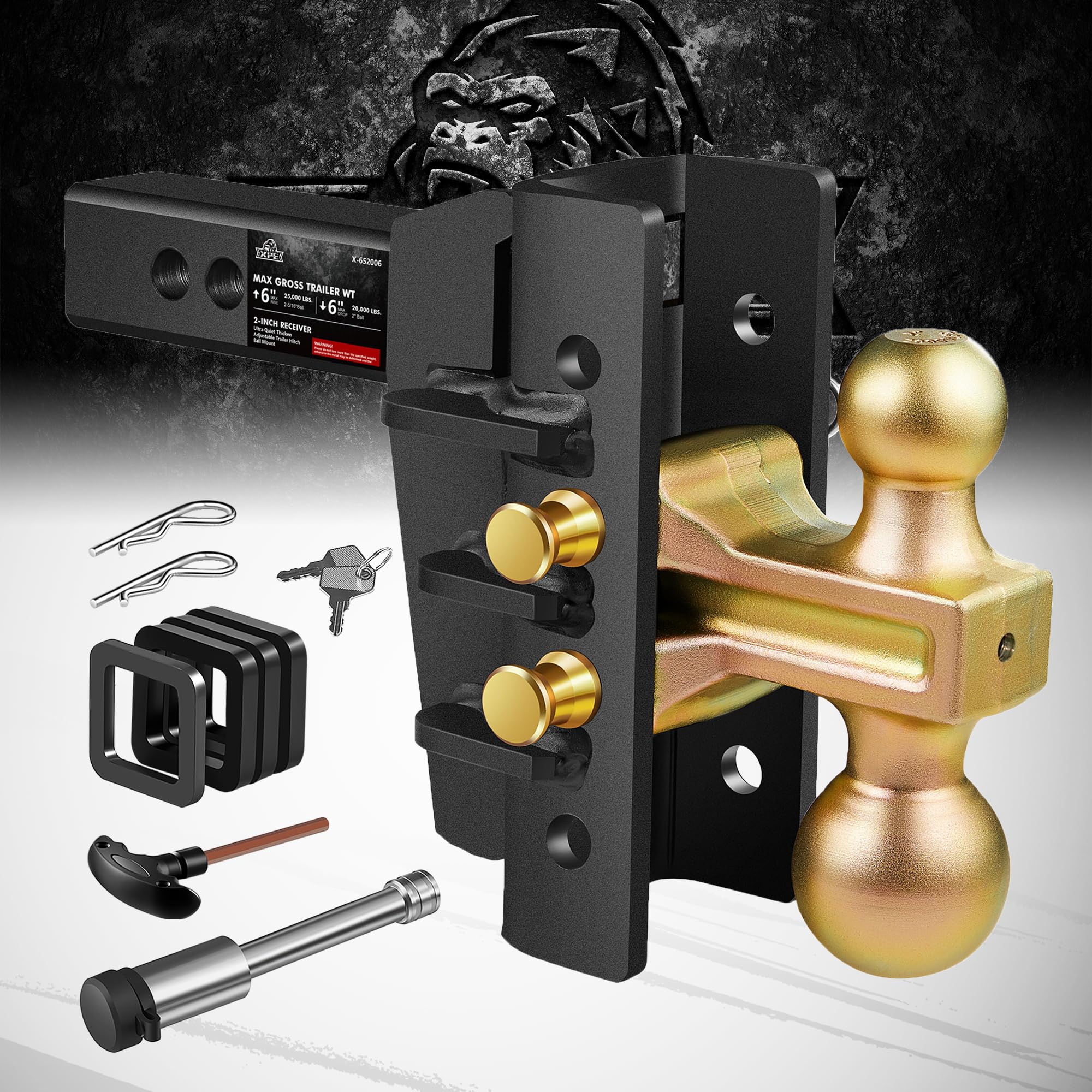 Trailer Hitch,6 Inch Adjustable Drop Hitch,Fits 2 Inch Receiver, 25,000 Lbs Gtw - Tow Hitch for Heavy Duty Truck, Manic Beast, Solid Truck Hitch,Adjustable Trailer Hitch (2inch-6drop)