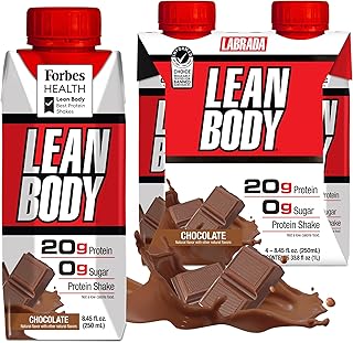 Labrada Nutrition Lean Body Ready to Drink Protein Shake (Pack of 4, Chocolate, Men & Women, Meal Replacement)_Whey Protein Blend, 20 Grams of Protein - Zero Sugar, Lactose & Gluten Free