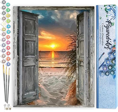 Vista 502 de Figured'Art - Juego de pintura por números, lienzo enrollado sin marco, para manualidades, para adultos, 16 x 20 pulgadas, jarrón de peonías