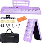 ADM 61 Clé pliante électrique Piano clavier, Piano pliable clavier électronique, sans fil 128 Tons, 128 Rhythmes inclus Pedal, Gig Bag, Casques pour débutants, étudiants, adultes (blanc)