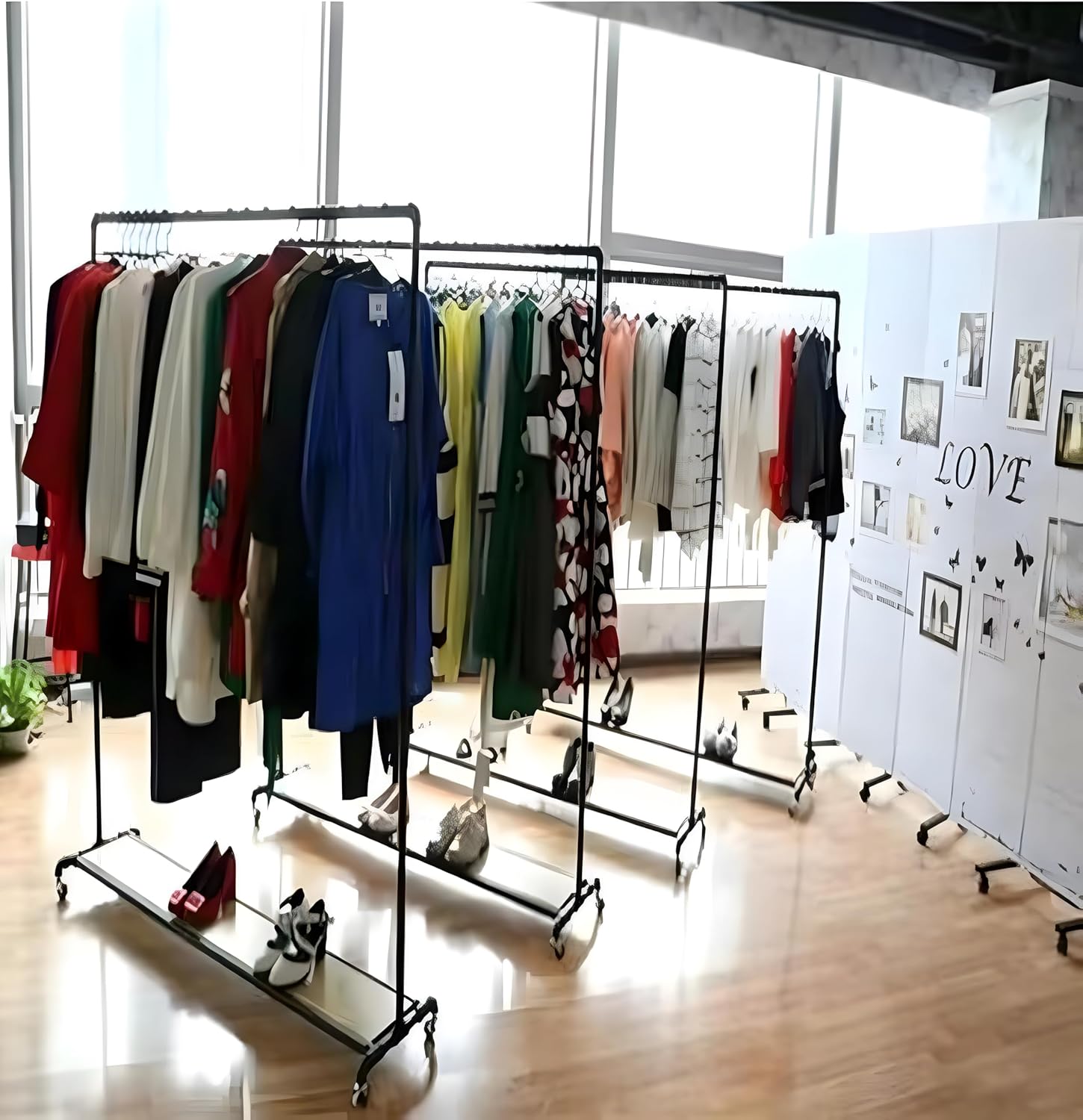 物干しラック 収納ラック ブラケット スーツハンガー 衣類収納 ラック付き パイプラック ハンガーロッド 業務用パイプ付き 木製ラッ