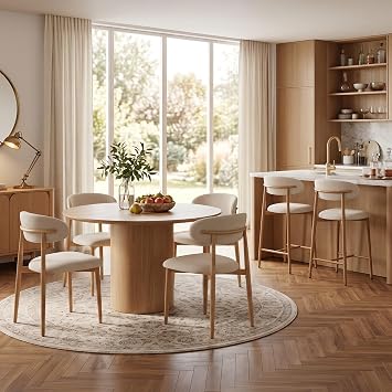 UVV Dining Chairs Set of 4, Metal Kitchen Chairs with Modern Fabric Upholstered for Dining Room, Beige