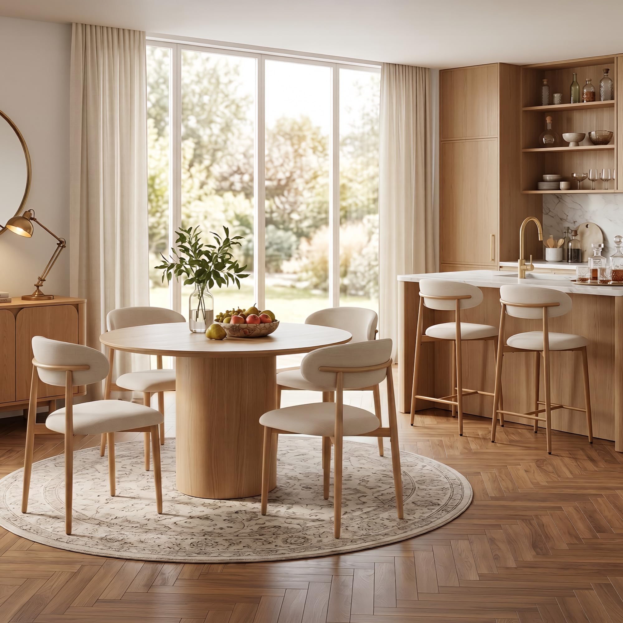 UVV Dining Chairs Set of 4, Metal Kitchen Chairs with Modern Fabric Upholstered for Dining Room, Beige Product Image 5