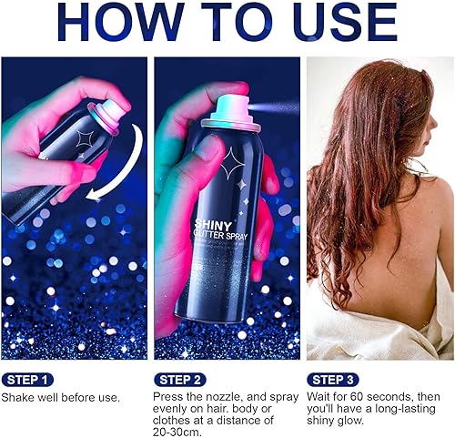 Miniatura 7 de HANYWIL Purpurina corporal, spray de purpurina para cabello y cuerpo, aerosol, ropa de laca para el cabello, brillo de larga duración, para