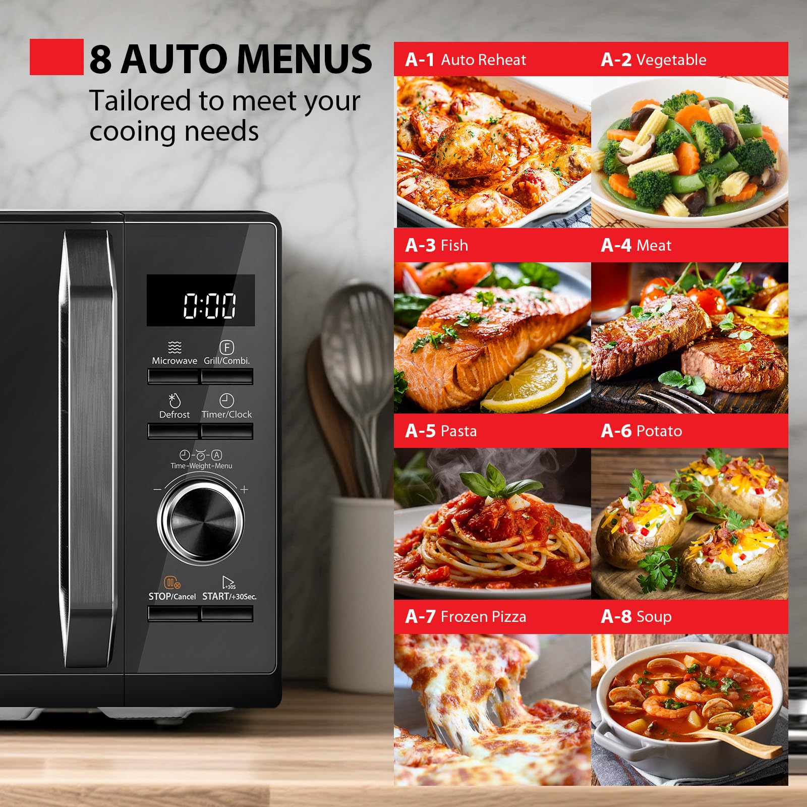 Toshiba Black Microwave 20 Liter Digital 800W Microwave Oven with 1000W Grill, Combination compact with 5 Power Levels, 8 Auto Menus, Grill, Combi, Digital Clock, Mirror Door Finish, MW3-AG20PF(MB) — view 5