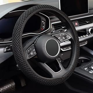 KAFEEK Universal 15 Inch Steering Wheel Cover - Breathable Microfiber Ice Silk, Warm Winter Cool Summer, Anti-Slip Black