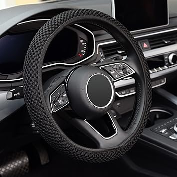 KAFEEK Elastic Stretch Steering Wheel Cover,Warm in Winter and Cool in Summer, Universal 15 inch, Microfiber Breathable Ice Silk, Anti-Slip, Odorless, Easy Carry,Black KAFEEK Elastic Stretch Steering Wheel Cover,Warm in Winter and Cool in Summer, Universal 15 inch, Microfiber Breathable Ice Silk, Anti-Slip, Odorless, Easy Carry,Black