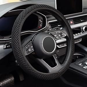 KAFEEK Elastic Stretch Steering Wheel Cover Warm in Winter and Cool in Summer Universal 15 inch Microfiber Breathable