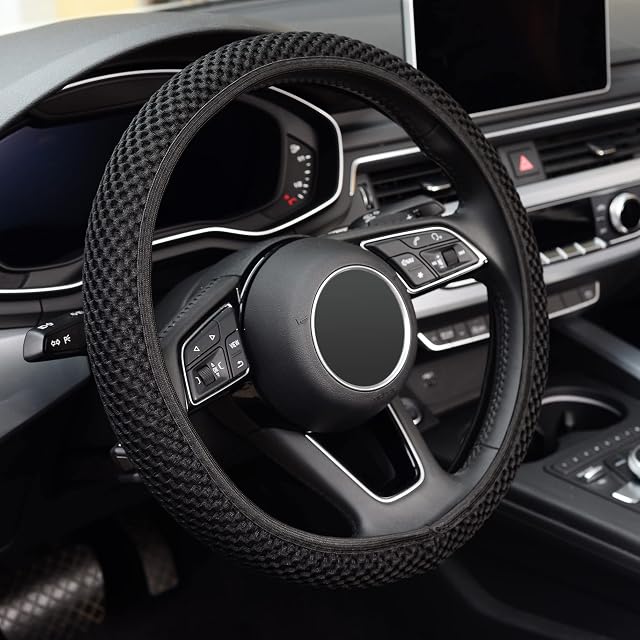KAFEEK Elastic Stretch Steering Wheel Cover Warm in Winter and Cool in Summer Universal 15 inch Microfiber Breathable