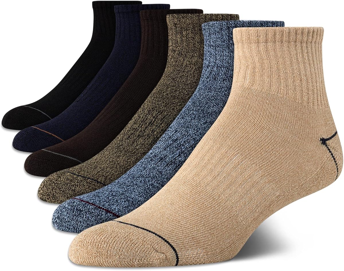Mens Quarter Socks Cushioned Moisture Wicking Athletic Socks 6 Pack