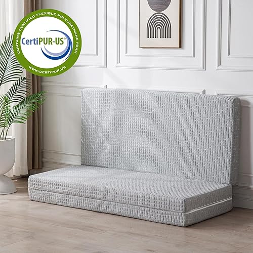 Miniatura 8 de Colchón plegable, tapete de espuma viscoelástica de 4 pulgadas, colchón portátil triple plegable para niños y adultos, funda lavable, diseño