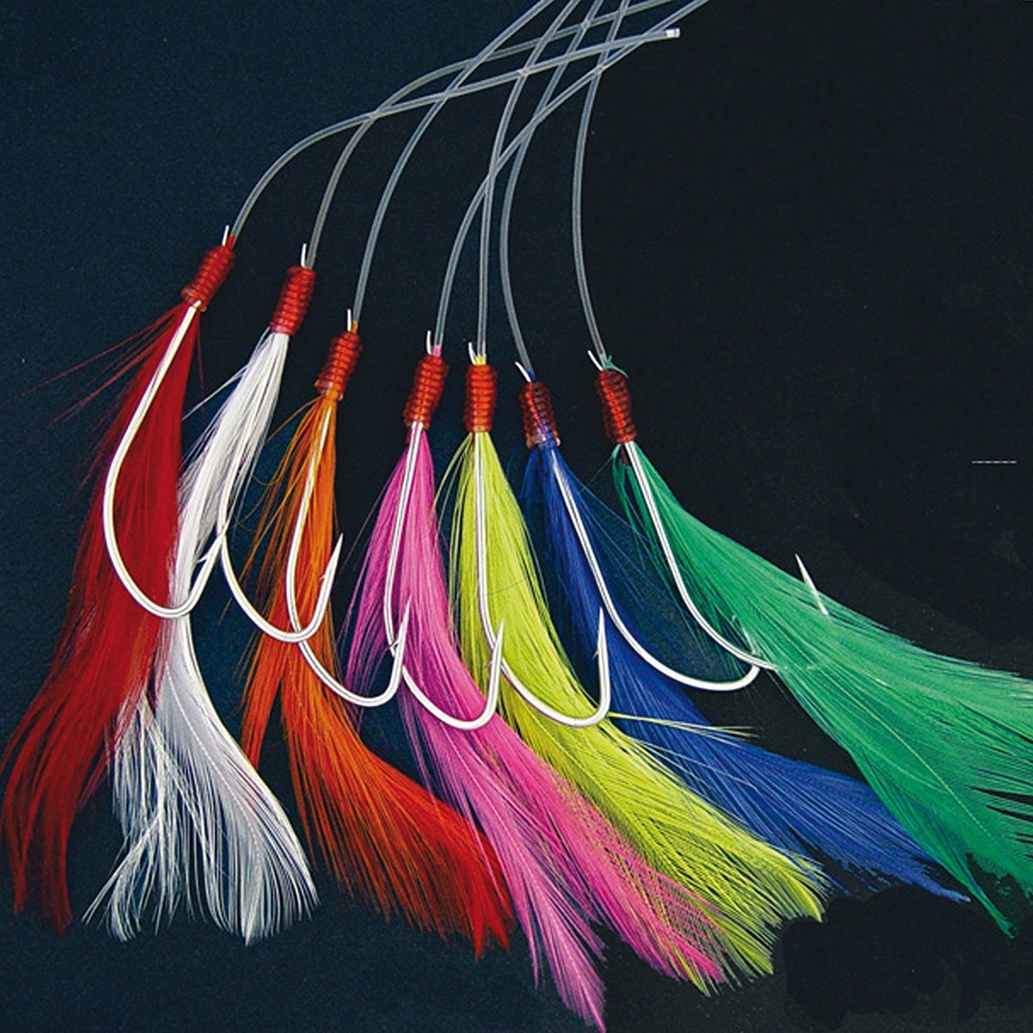 SUPER CATCH MACKEREL COD WHITE COLOURED FEATHER RIG 6 x 2/0 HOOKS SEA PIER BOAT FISHING (COLOURED)