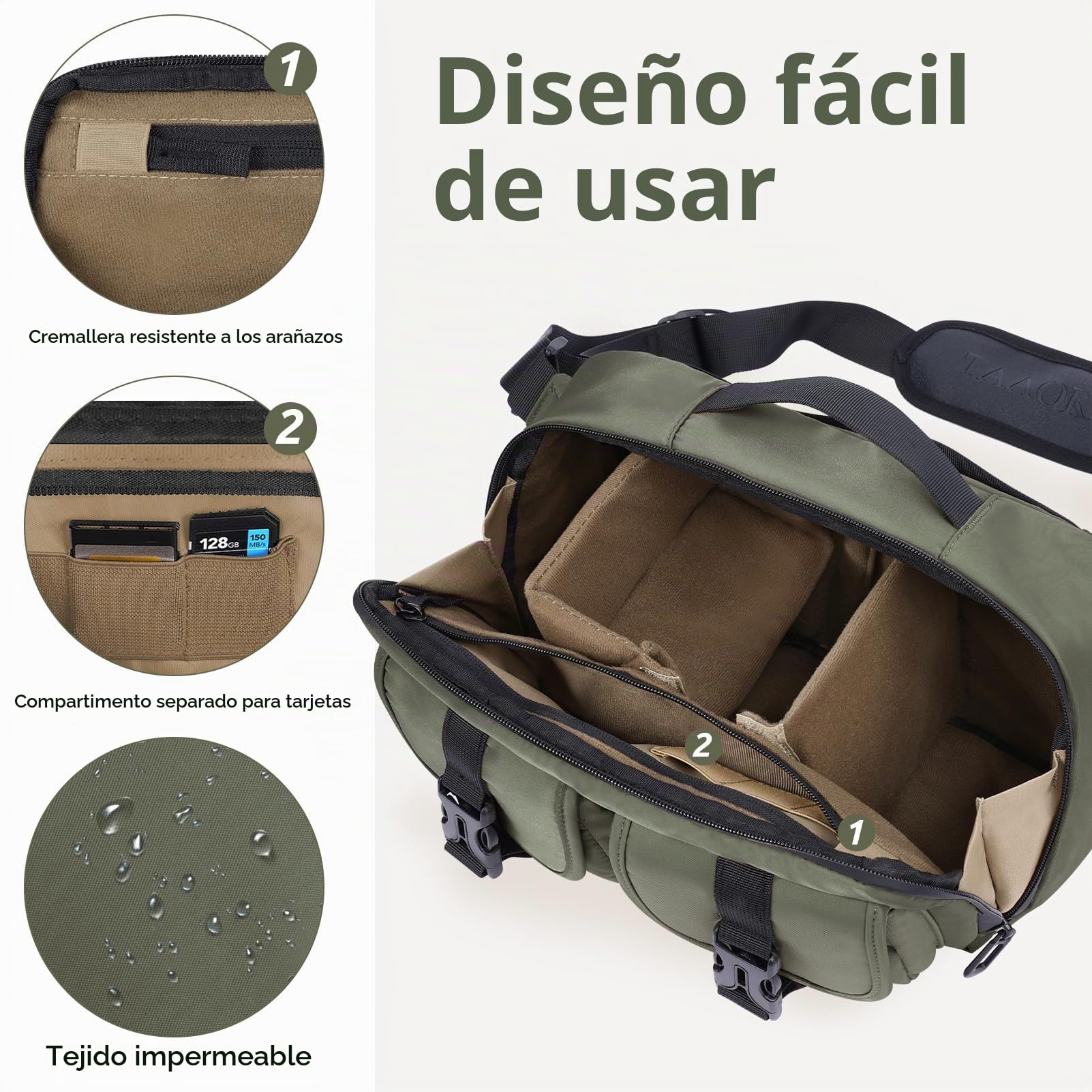 TAAOKA Bolsa bandolera ligera para cámara SLR/DSLR con soporte para trípode, bolsa cruzada impermeable para fotógrafos (verde)