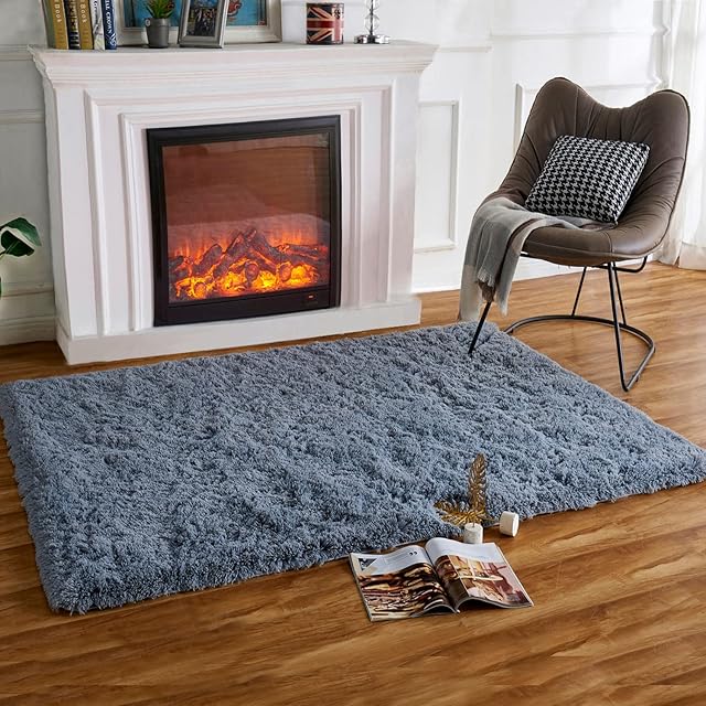 HARESLE Shaggy Fluffy Rugs High Pile Silver Grey Carpets Non Slip Solid Color Plush Rugs Small Shag Rug(Grey/60×120 cm)