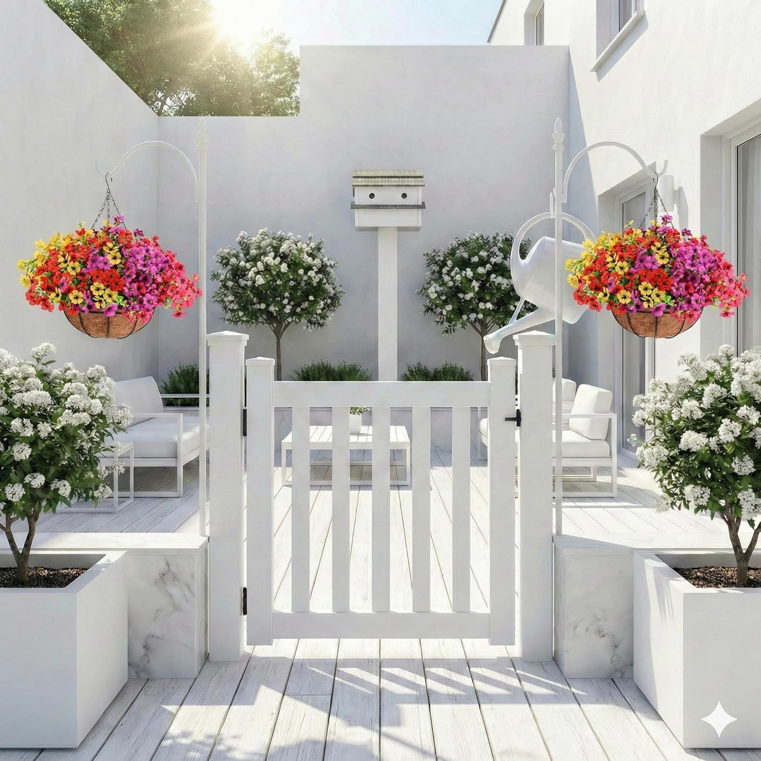 Geegoods 2 Set Artificial Hanging Flowers for Outdoors, UV-Resistant Fake Hanging Baskets, Realistic Hanging Planters for Outdoor Plants for Patio Porch Balcony Yard Decor - Image 9