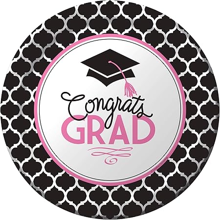 Creative Converting 18 Count Sturdy Style Paper Lunch Plates, 7, Glamorous Grad, Black/White/Pink By Creative Converting