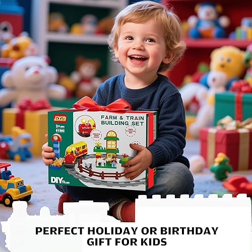 Miniatura 6 de Juguetes de tren eléctrico con personas pequeñas, juego de animales de granja, trenes de juguete para niños pequeños y niños con música, luces y