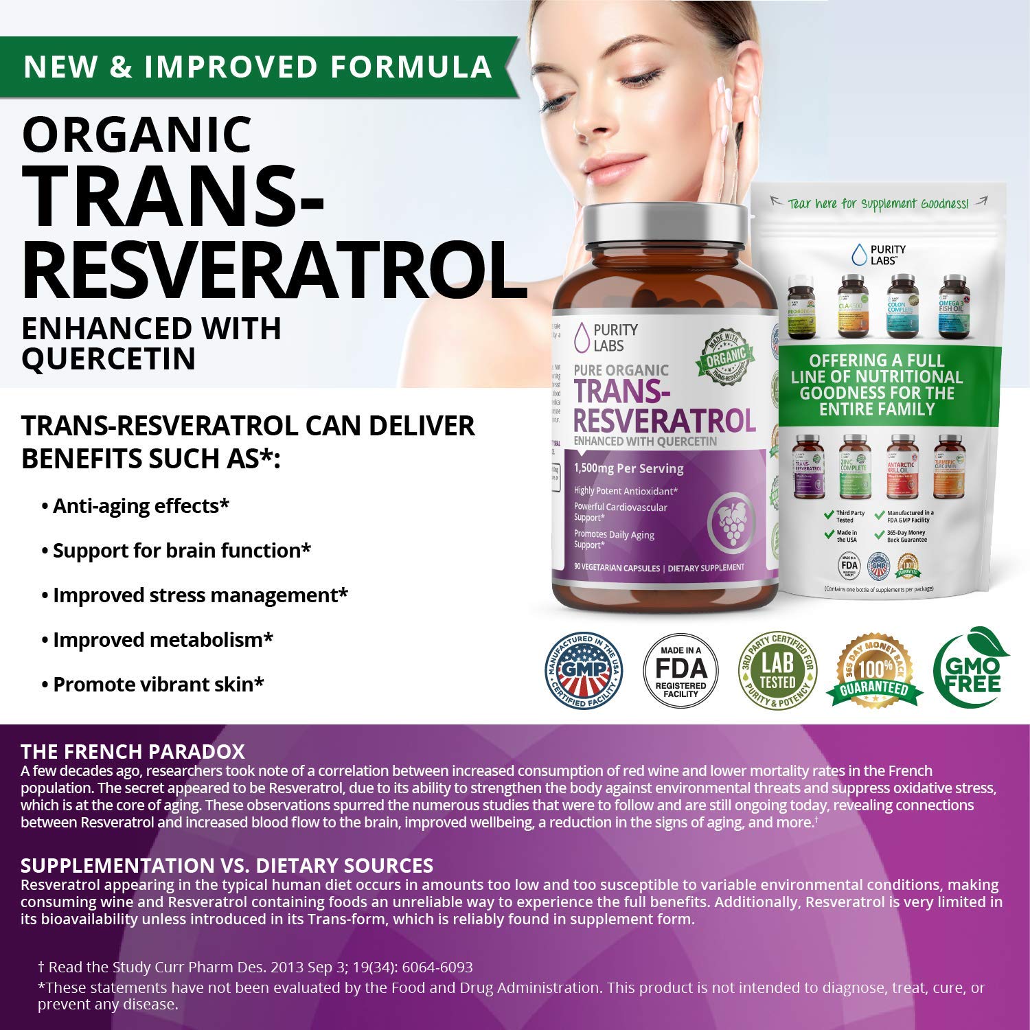 Organic TransResveratrol 1,500MG Enhanced with Quercetin Powerful