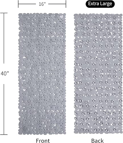 Miniatura 10 de Tapete antideslizante para bañera y ducha, 16 x 40, tapete de baño antideslizante extra largo con potentes ventosas y agujeros de drenaje, lavable a