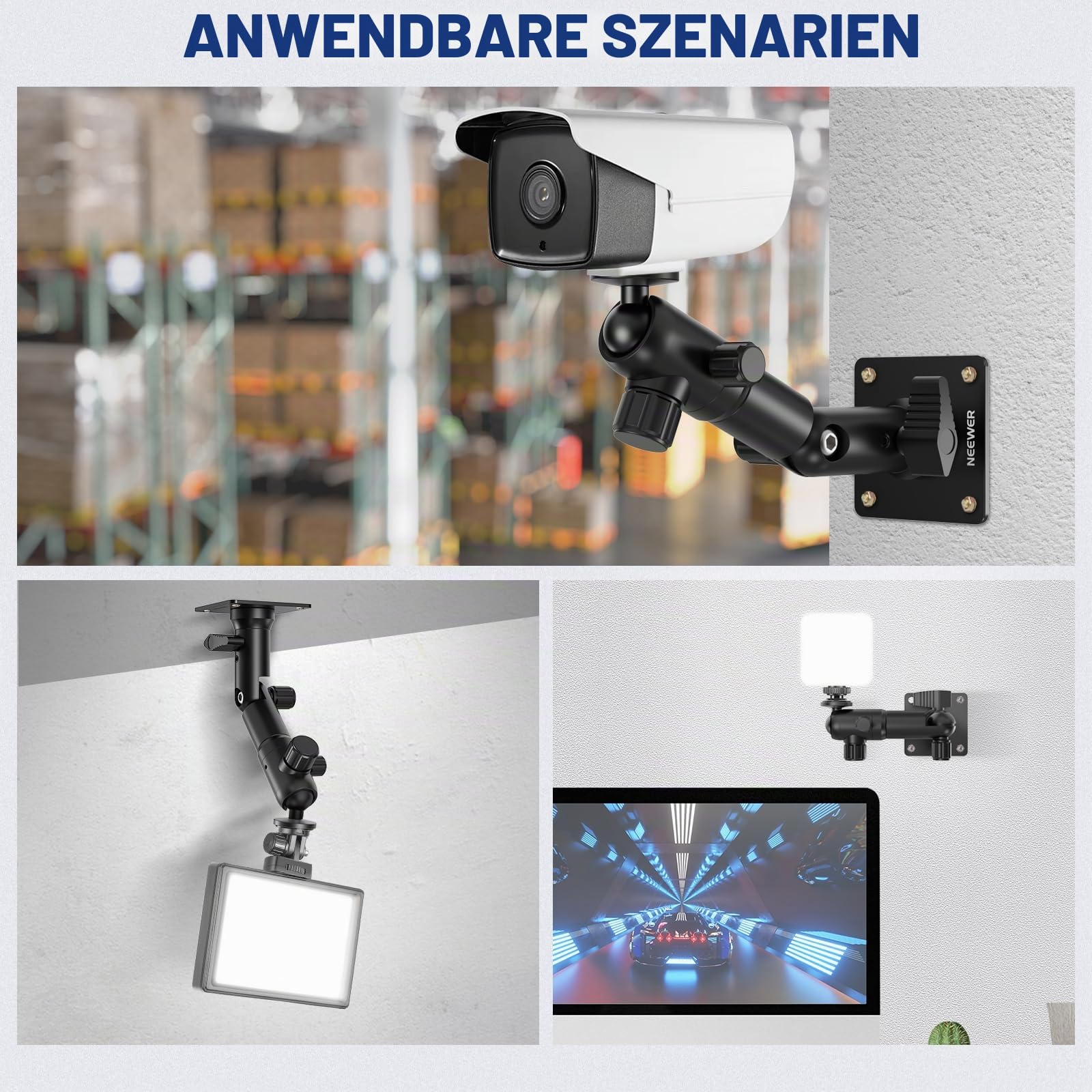 NEEWER ST-WM3 Wand-Deckenhalterung mit Dual-360°-Schwenkfuß, 1/4-Zoll-Kugelkopf, 10 Schrauben, Fotostudio-Kamera-Wandhalterung für Ringvideo-Licht, Stroboskoplicht, Blitz, Speedlite, max. Belastung 2