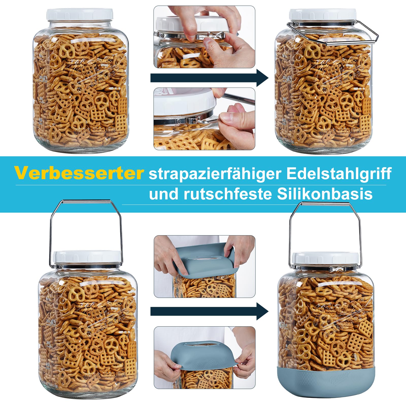 Absovetu Vorratsgläser mit Schraubdeckel, 5,5 L, 2 Stück Einmachgläser Groß | Einmachglas 5l, Einmachgläser mit Deckel Luftdicht, Fermentiergläser, Für Kimchi Kombucha Mehl Spaghetti Süßigkeiten Keksdose