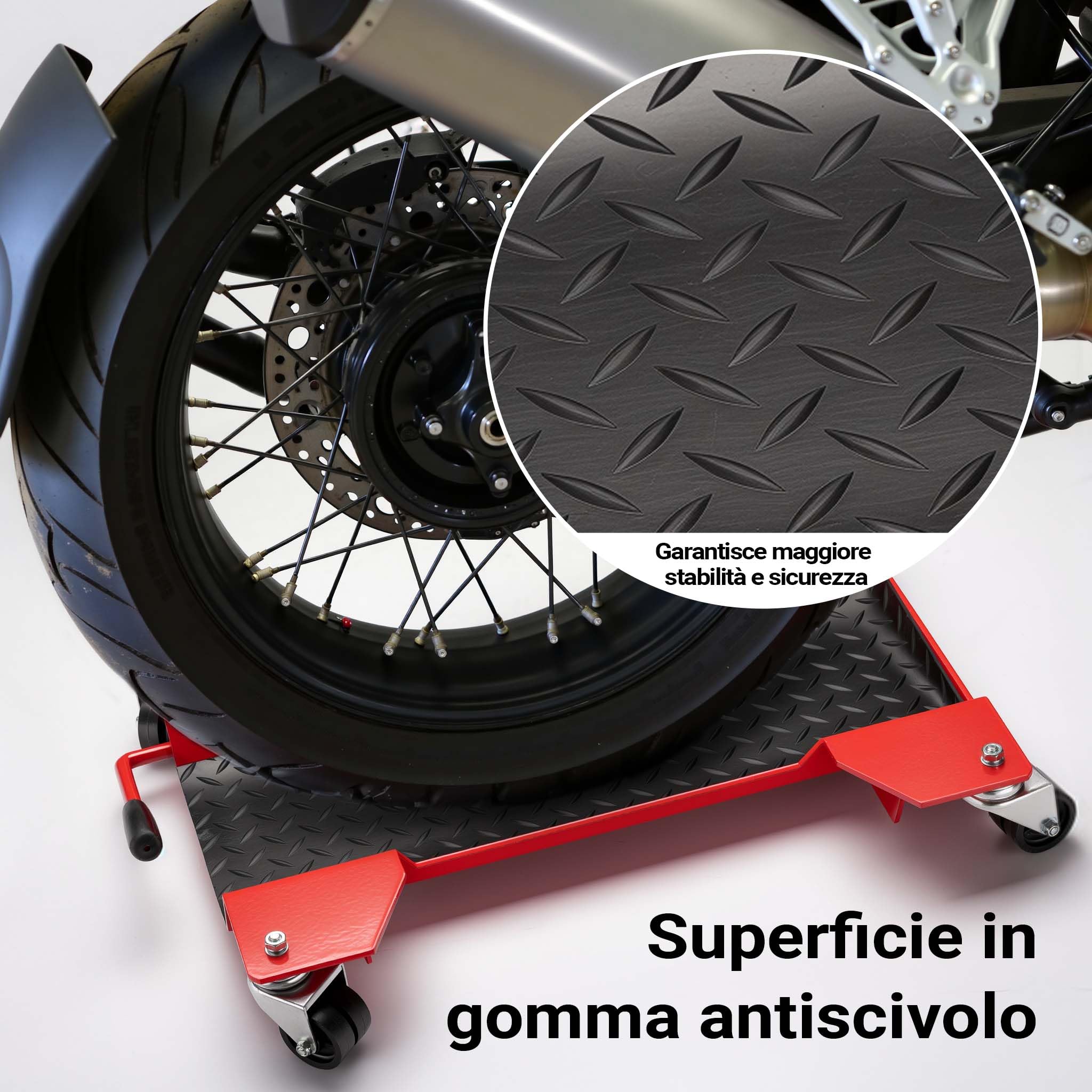 Carrello sposta moto Ausilio di manovra per moto scooter Pedana 60x42x7,5cm Max 250kg