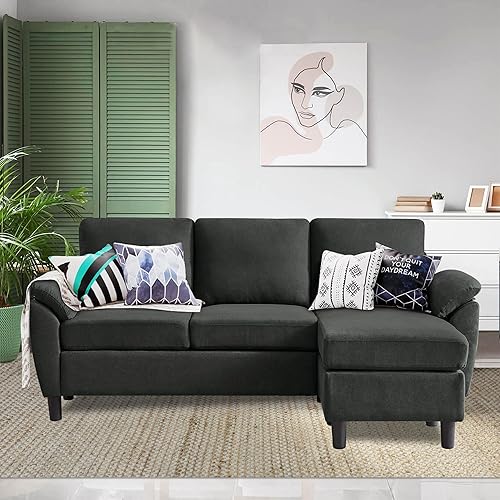 79" Convertible Sectional Sofa, Modern L Shaped 3 Seat Couch with Reversible Ottoman for Living Room (Black)