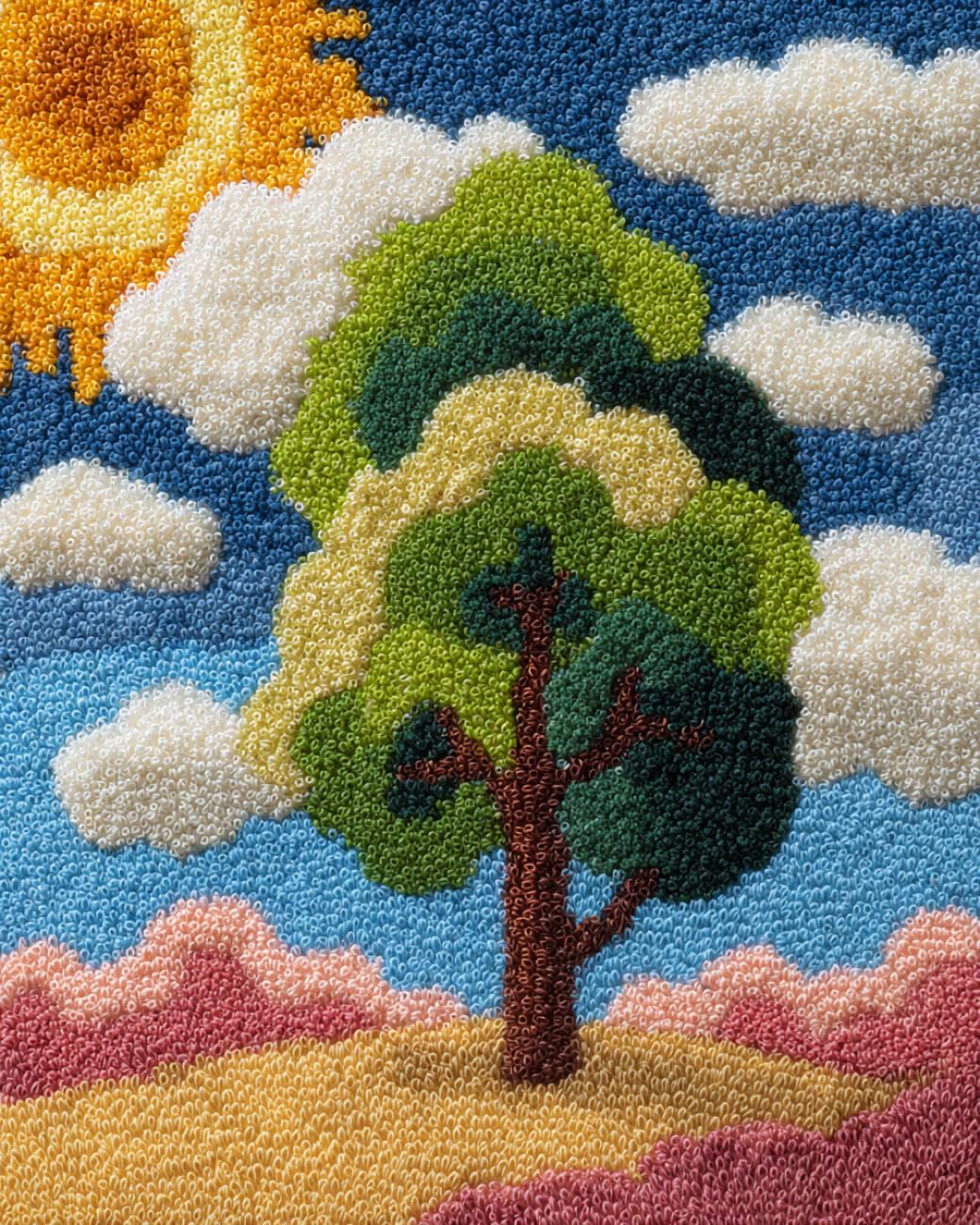 AMBATTERY Teppich Knüpfen Set Cartoon-Baum 80x160cm