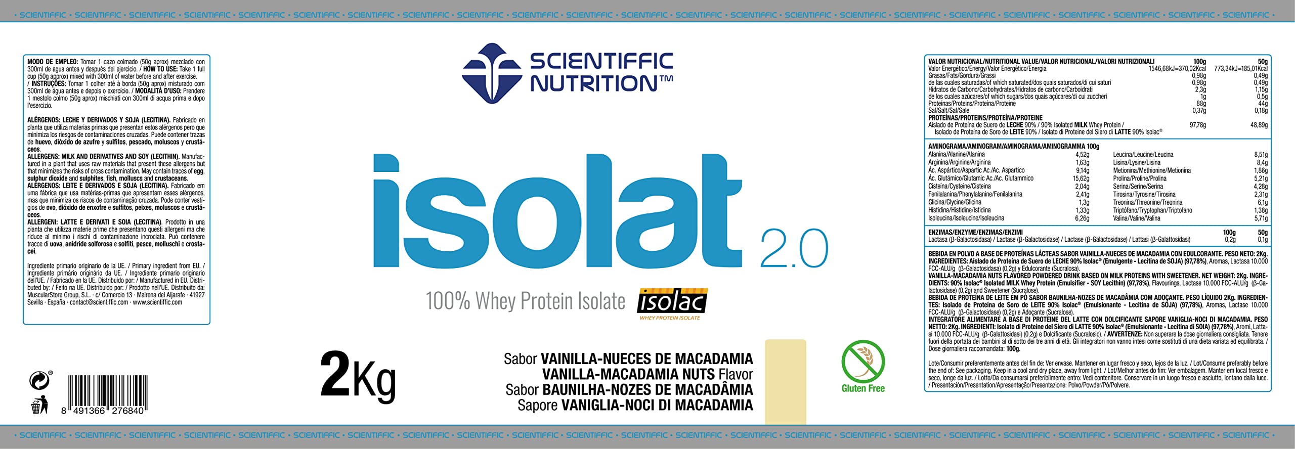 Scientiffic Nutrition - Isolat 2.0, Whey Protein, Suplemento de Proteina Aislada ISO con Lactasa, Proteina de Suero de Leche en Polvo - 2Kg, Vainilla y Nueces de Macadamia.