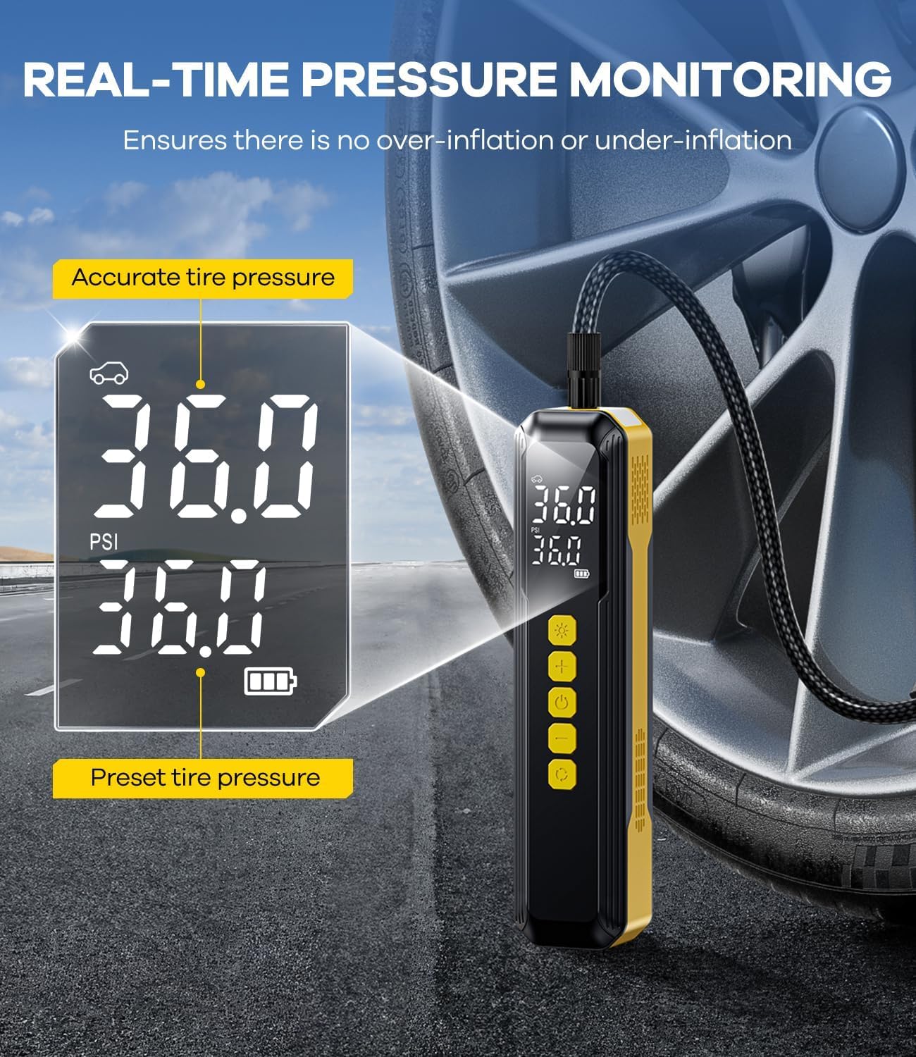 Tire Inflator Portable Air Compressor 150 PSI Faster Cordless Air Pump for Car Tires Electric Bike Tire Pump — view 9